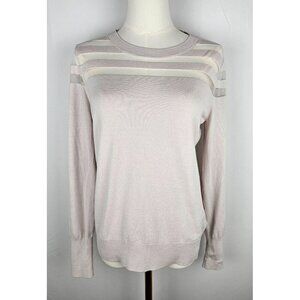 Carmen Marc Valvo Small Sweater Long Sleeve Beige Striped Top